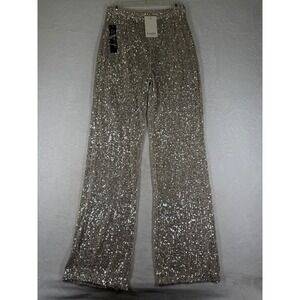 Goldie London Womens Sequin Wide Leg Pants Champagne Gold Silver Sparkle Small